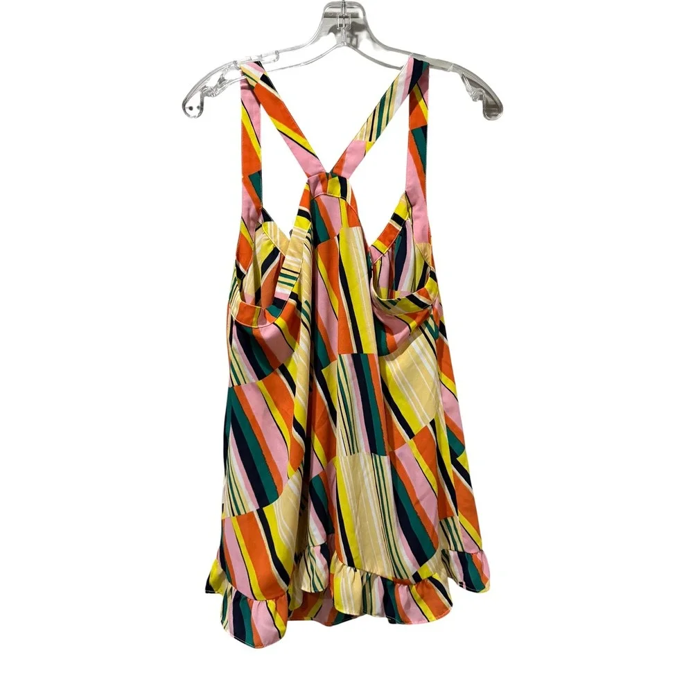 Cabi Large Stripe Print Ruffle Hem Camisole Tank Top Multicolor 5979 B14 - Picture 2 of 4